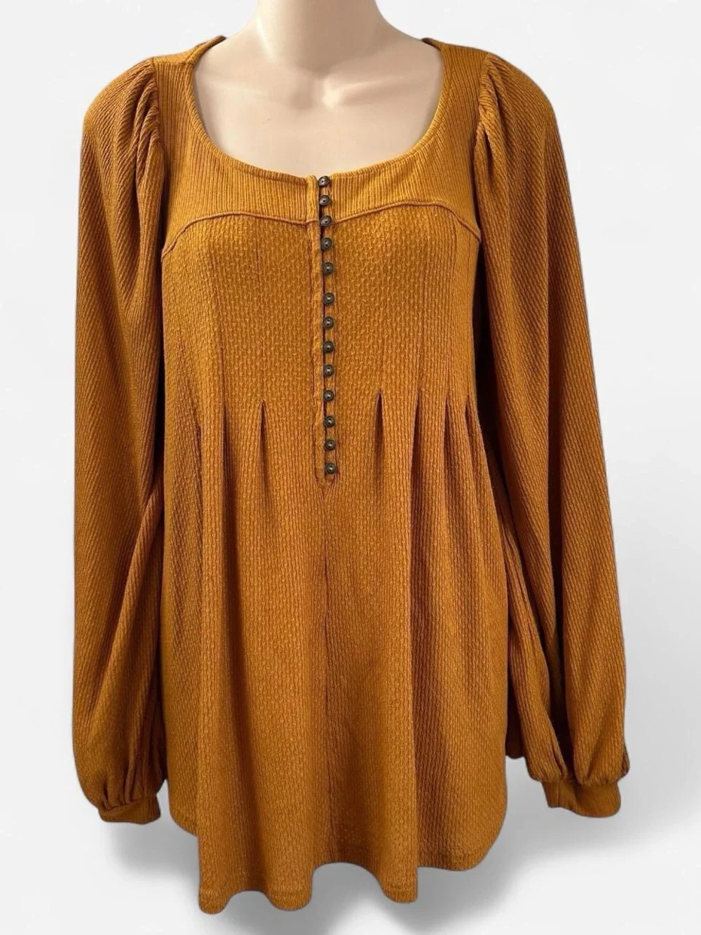 Free People Devin Rustic Yellow Billowy Boho Peasant Top sz M